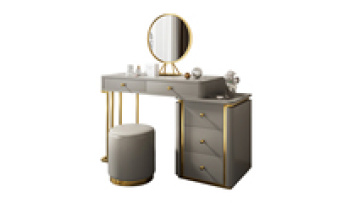 Modern dressing table with mirror and stool luxury leather stainless steel mirrored makeup table with drawers for girls1