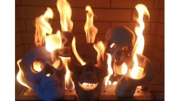 Video of fire pit ceramic skulls