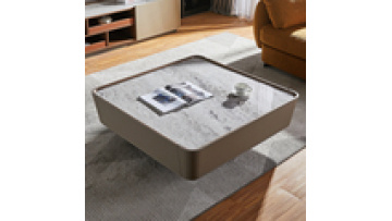 Modern living room furniture marble coffee table stainless steel base saddle leather and stone top square center table1