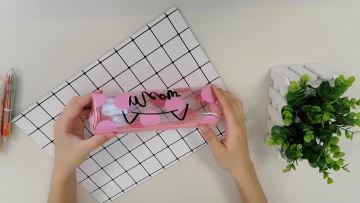 Transparent waterproof cat pattern pink plastic pencil case