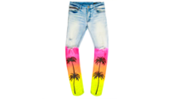 Custom Cool Beach Coconut Palm Digital Print Jeans Skinny Fit Washed Distressed Pant1