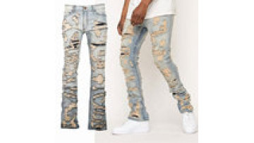 Custom Style Washed Skinny Jeans Vintage Denim Ripped Flared Stacked Jeans Men1