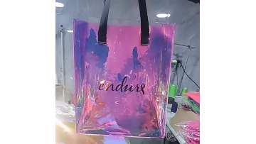 Travel Waterproof Plastic PVC Bags Women Custom Logo Holographic Pink Transparent Tote Bag Wholesale Clear Shopping Bag For Sale1