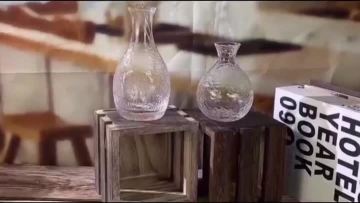Hand Blown Transparent Embossed Crystal Glass Vase