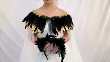 Wholesale Handmade Black Rooster Feather Cape Shawl For Wedding Dress Decoration1