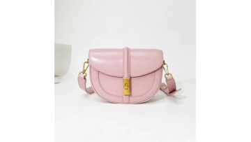 Classic Saddle Bag Leather Diagonal Pink Ladies Ba