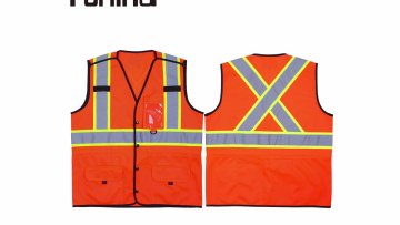 Custom Logo Multi-pocket Class 3 High Visibility Orange Reflective Safety Vest1