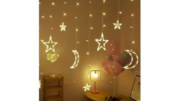 3.5Mx1.1M LED Solar Star Moon Christmas Decoration Colorful Curtain Light String Holiday Party Night Gift Garden Landscape1