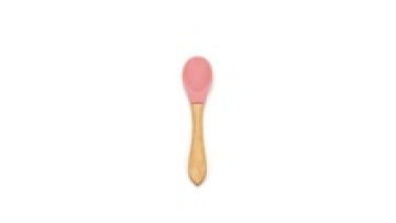 Baby silicone food grade auxiliary food spoon children scratch-proof wooden handle baby training learn to eat feeding spoon1