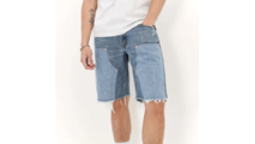 Quality Custom Mens Acid Wash Patched Light Blue Denim Jeans Shorts for Men1
