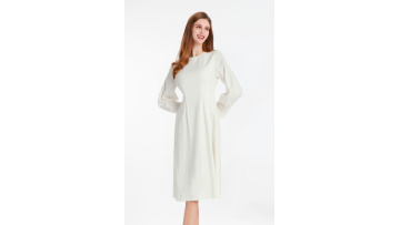 White Long-sleeved Dress with a Small Round Collar