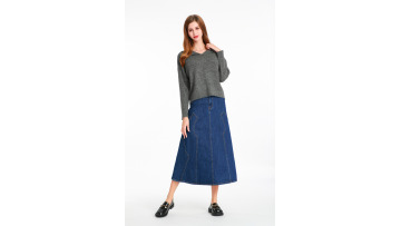 Splicing Large Swing Long Denim Skirt