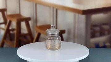 glass candy jar with lid and color box