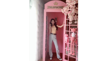 OEM Iron Metal Pink London Telephone Booth For Decoration1