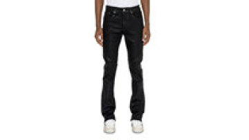 Custom Stacked Classic Stretch Flared Jeans Black Waxed Coated Denim For Men's1
