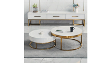 Unique design minimalist modern style round marble top coffee tables golden stainless steel bracket coffee tables1