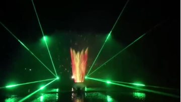 Colorful water screen movie fountain