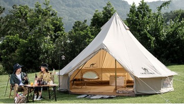 Camel 6-9 Person Camping Outdoor Cotton Canvas PU5000mm Camp Glamp Bell Tent Waterproof Tent Glamping Luxury Bell Tent1