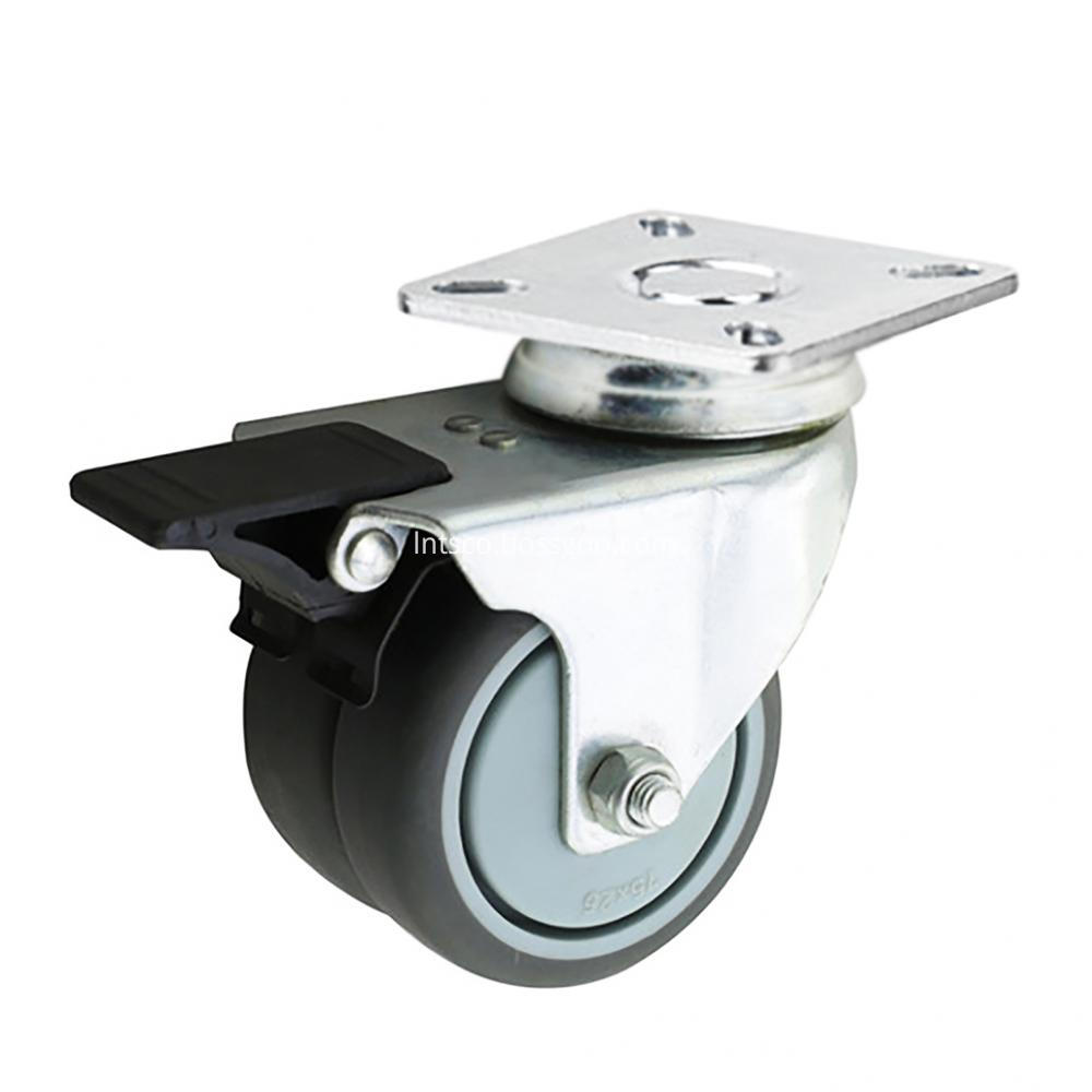 Flat Plate Dual-wheel Brake Casters with TPR Wheels