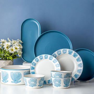 Blue Alice Dinnerware Set Ceramic kitchen & tabletop Porcelain Dinner Set Stoneware Tableware European Style