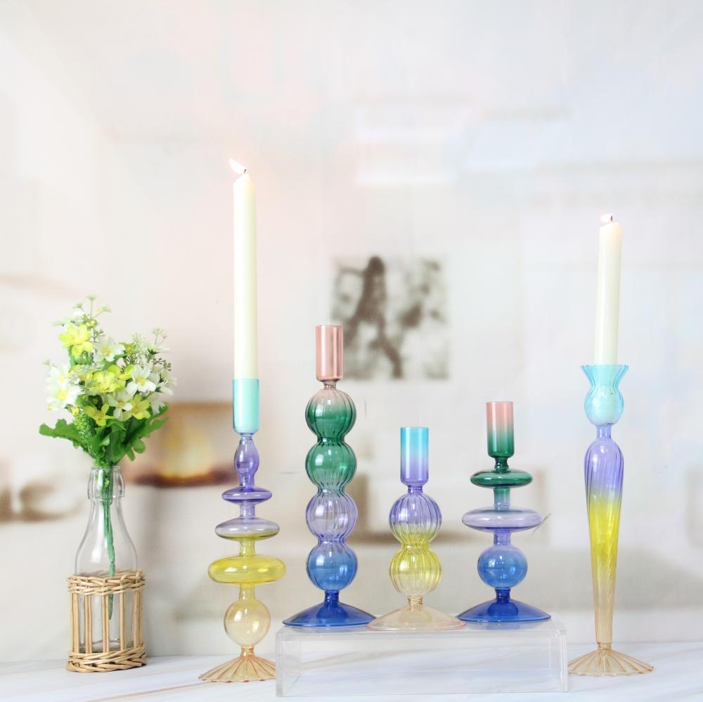 Tall Conjoined Glass Candlestick Holder