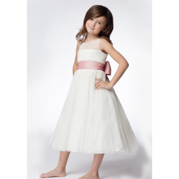 A-line Round Neck Tea-length Organza Ruffled Layers Flower Girl Dresses