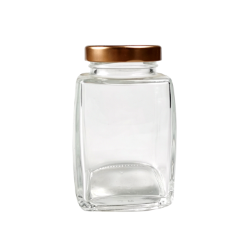 Square shape Glass Honey Jar with Wooden Dipper