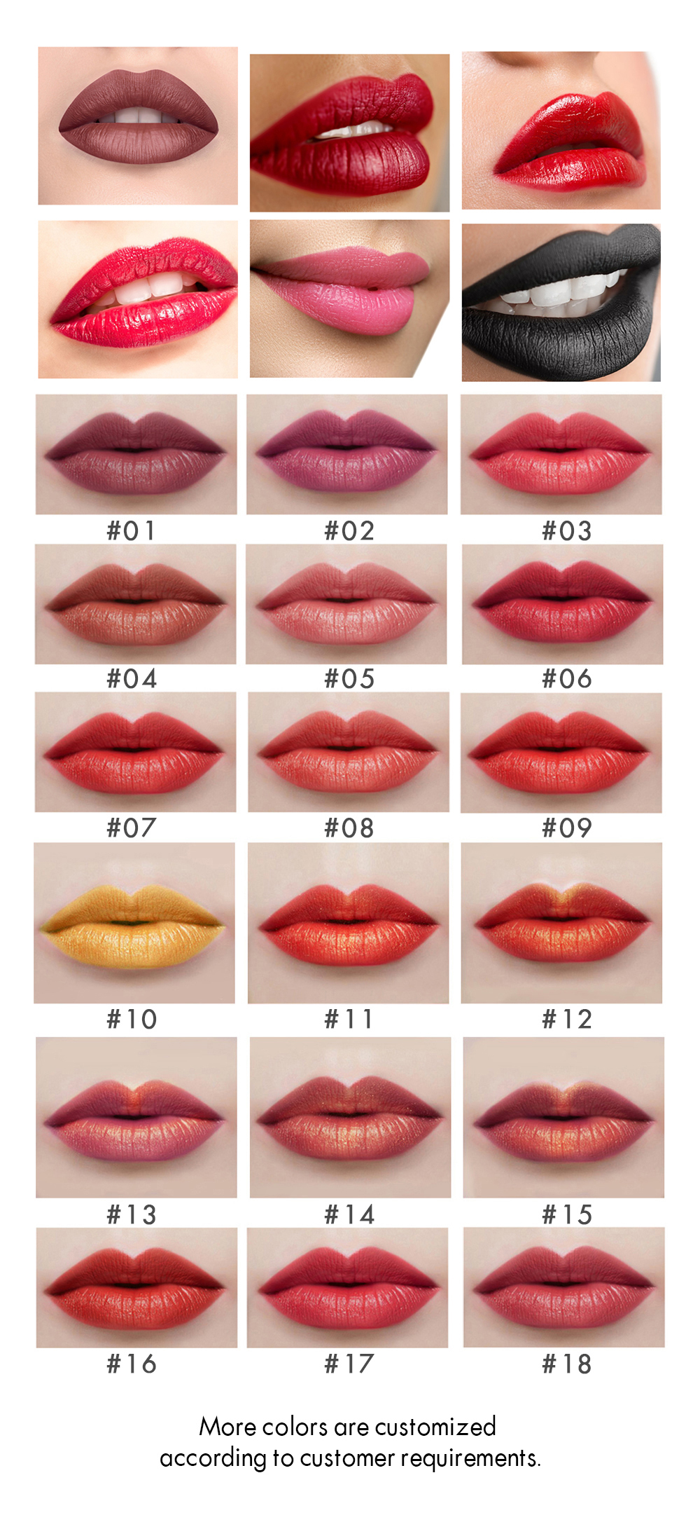 Creamy matte lipstick color card