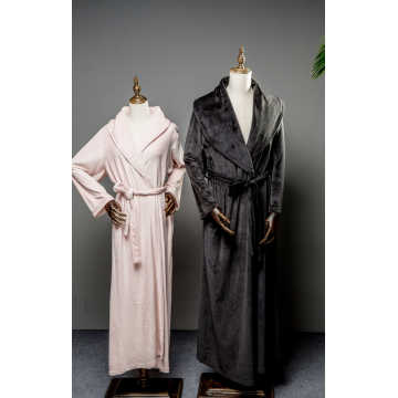 Black warm island fleece long robe for couple