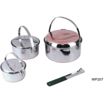 7 person stainless steel camping pots set