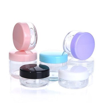 Mini plastic cosmetic sample jar with colored lid