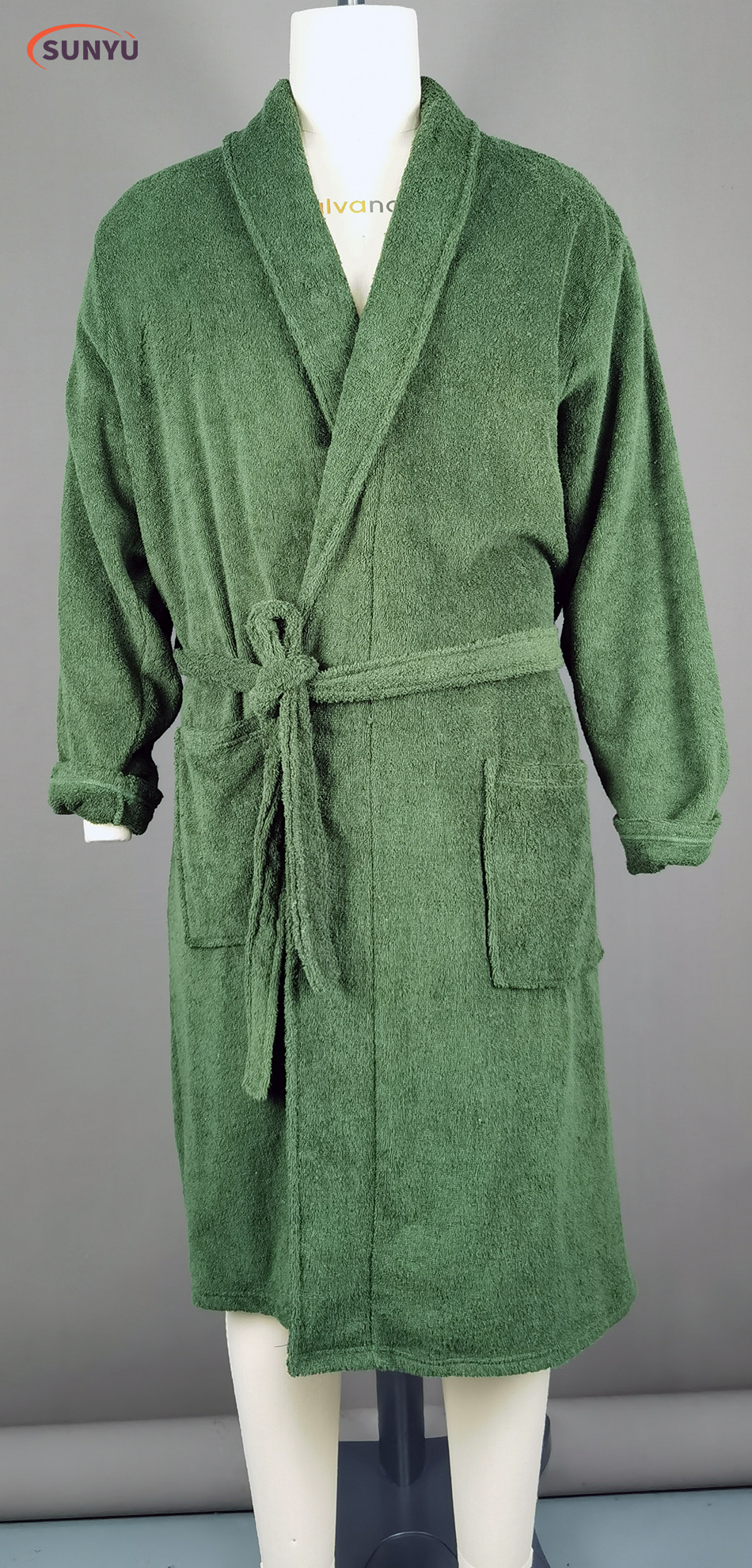 Men's 100%cotton towel long sleeve bathrobe