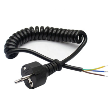 EU CEE7/7 Plug With Stripped Spiral Power Cord