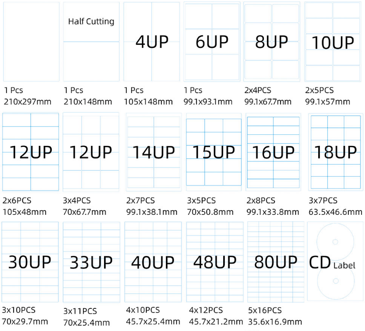 A4 label of different size