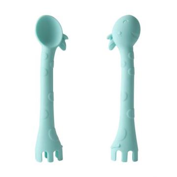 Baby Giraffe Silicone Spoon Fork Tableware Set