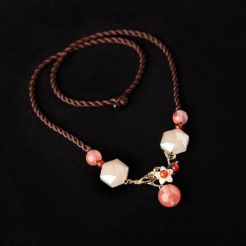 Chinoiserie crystal pink clavicle chain