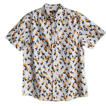 Men Casual Cotton Flower Print Short Sleeve Shirt