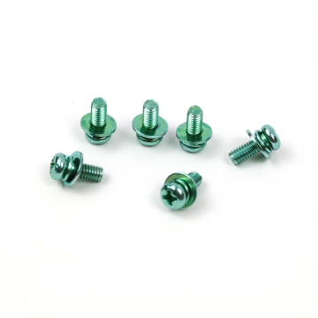 Green plated sems screws with washers