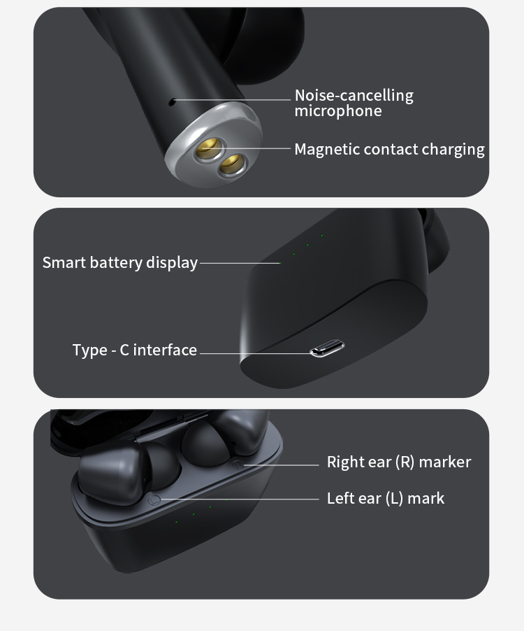 Wireless Earbuds Type C charge port