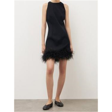 100% Viscose Solid Sleeveless Tassel Feather Short Skirt