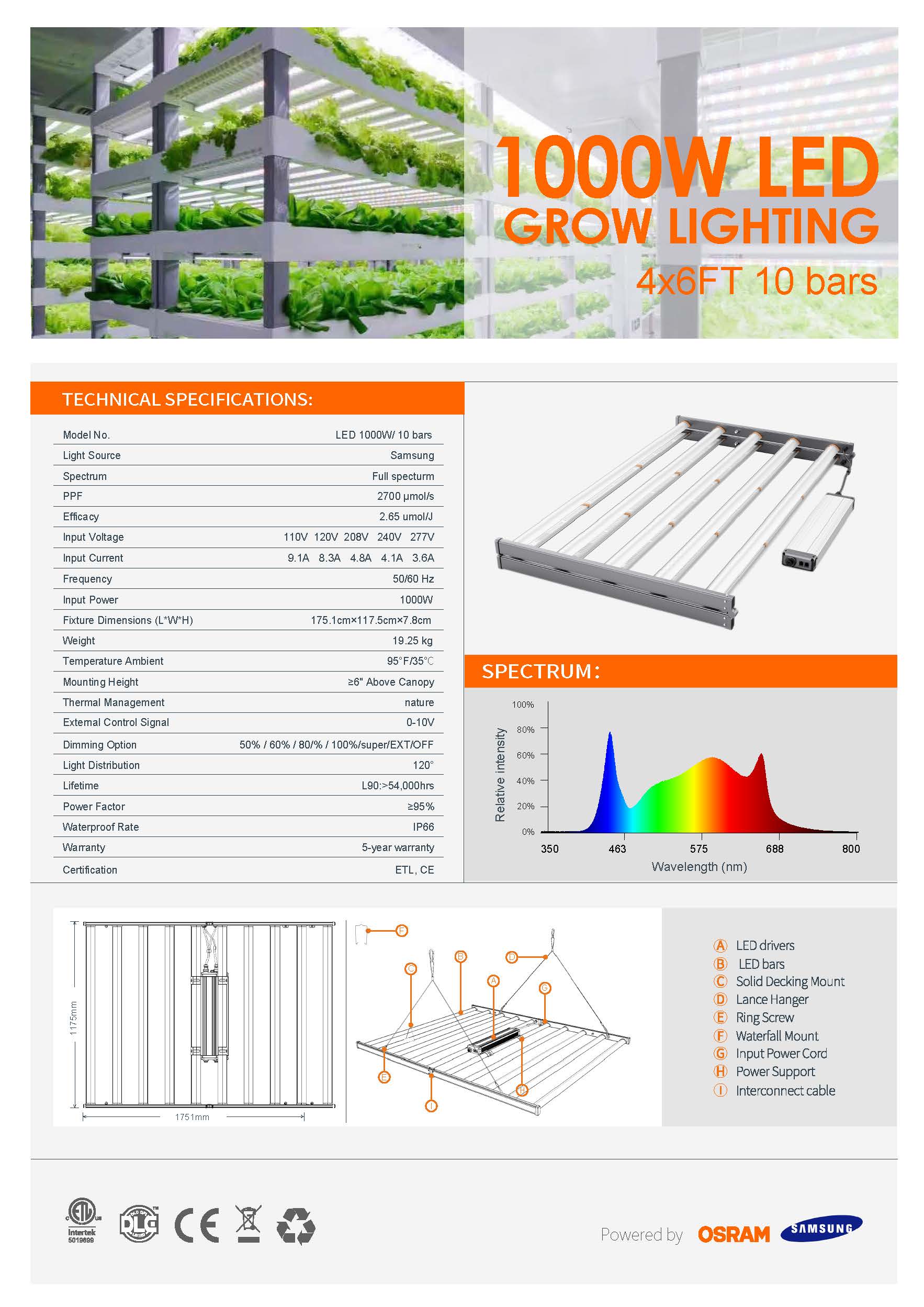 LED1000W-301B-10 bars 4x6ft