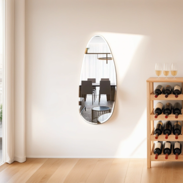 Asymmetric style glass slanted edge hanging wall mirror