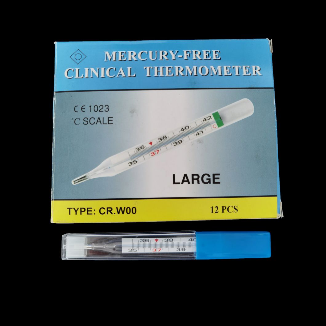 Glass Body Model with Safety Plastic Cover out Side Package Is Good Rts Mercury Thermometer