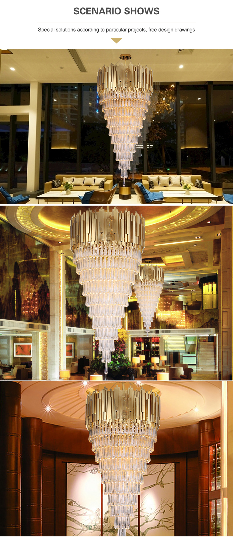 Large custom hotel lobby chandelier