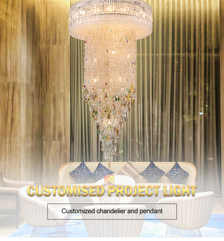 Shopping malls decoration big long hotel lobby banquet ballroom chandeliers