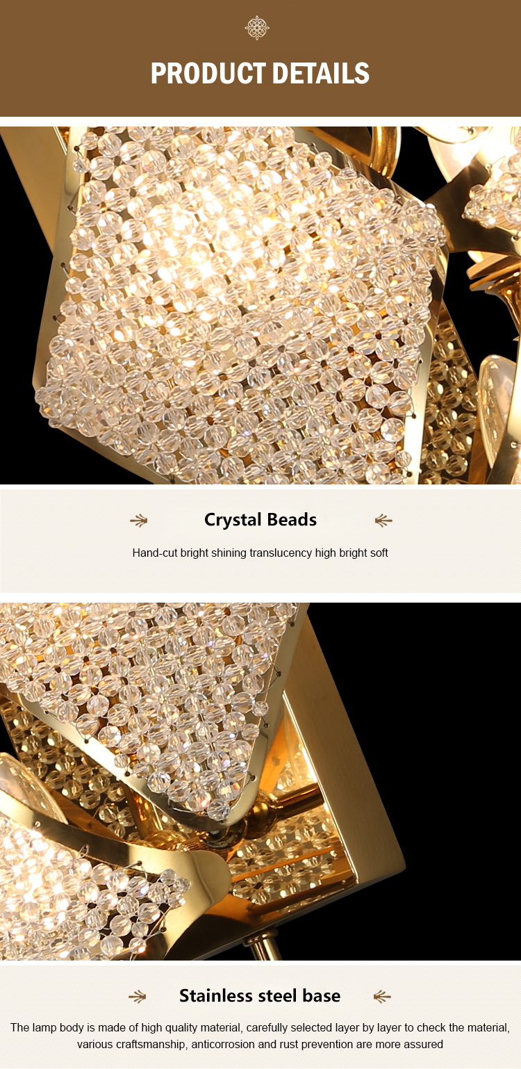 Lavius Fashion Decoration Indoor Decorative Bedroom Bedside Glass Crystal Led Wall Light