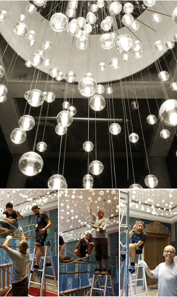 Classic bubble hotel lobby superstore modern crystal white globe light stainless steel pendant light