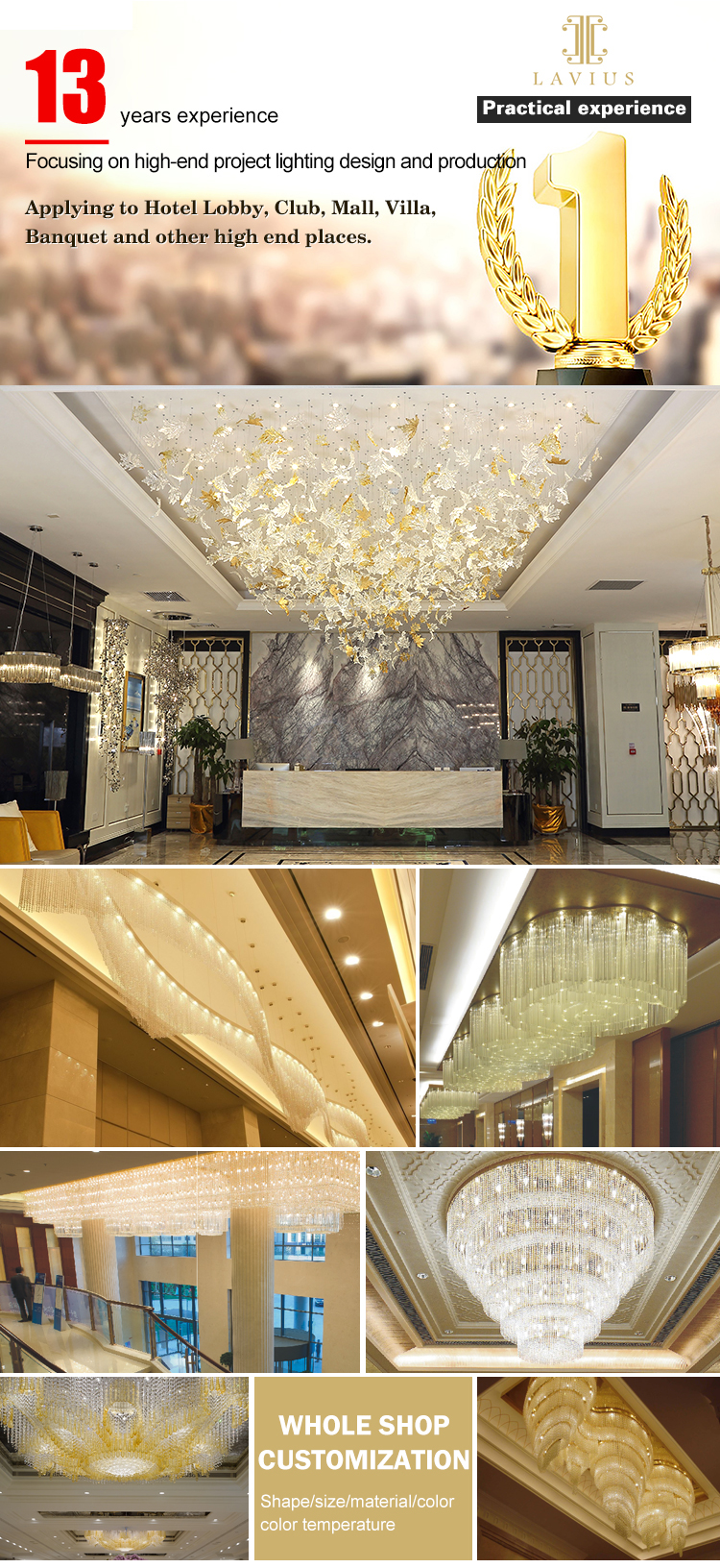 Customization stainless steel Glaze hotel large lobby stairs pendant lighting