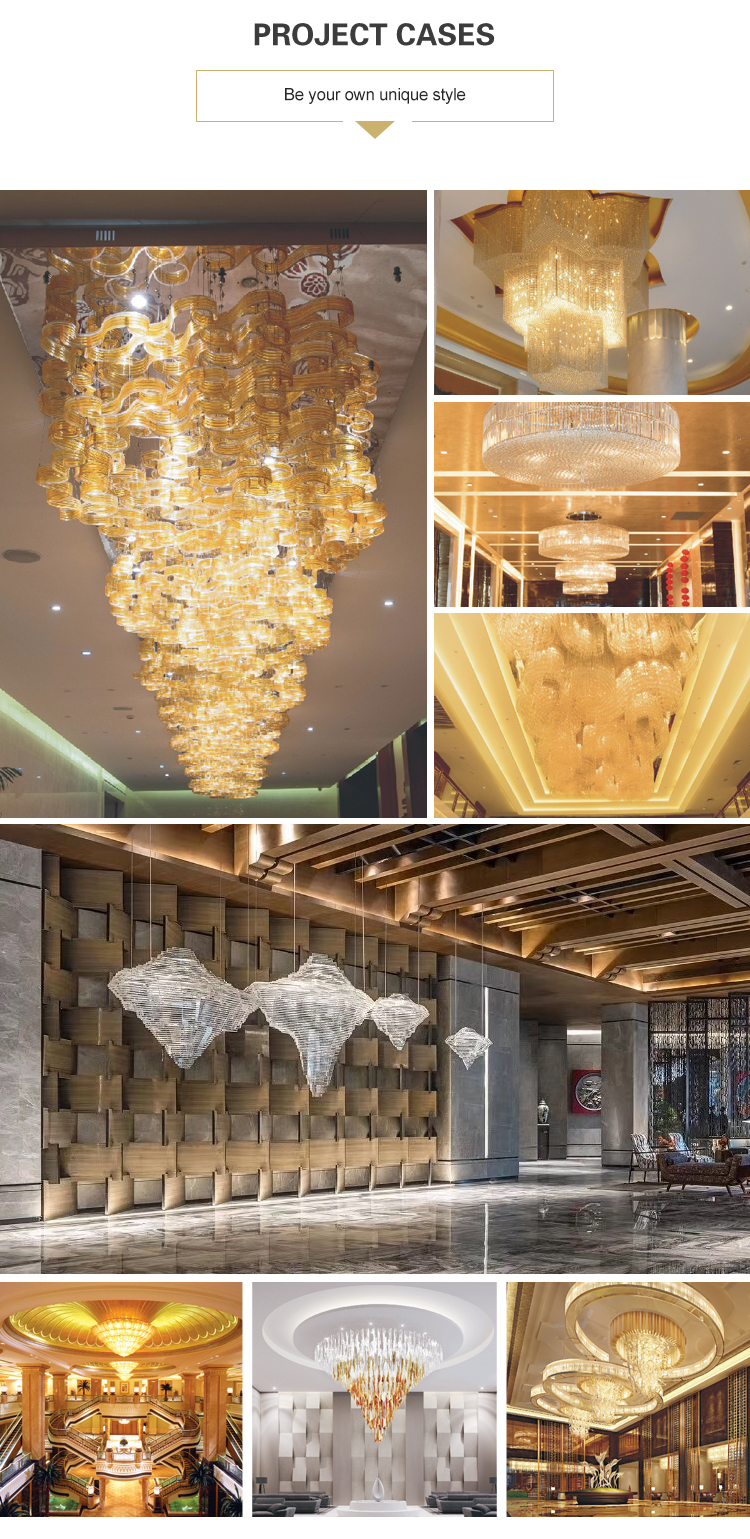 Customization stainless steel Glaze hotel large lobby stairs pendant lighting