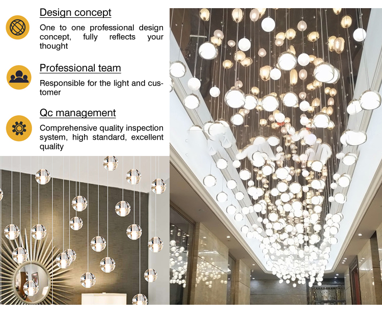 Classic bubble hotel lobby superstore modern crystal white globe light stainless steel pendant light